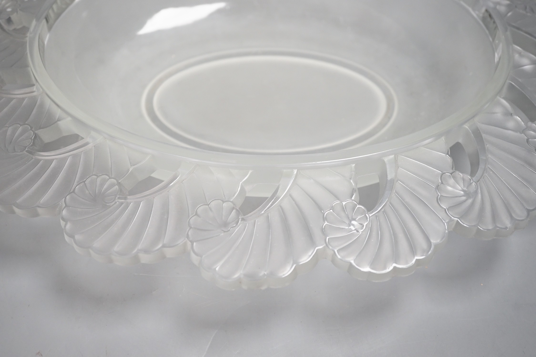 A large Verlys oval glass dish, 44cms wide